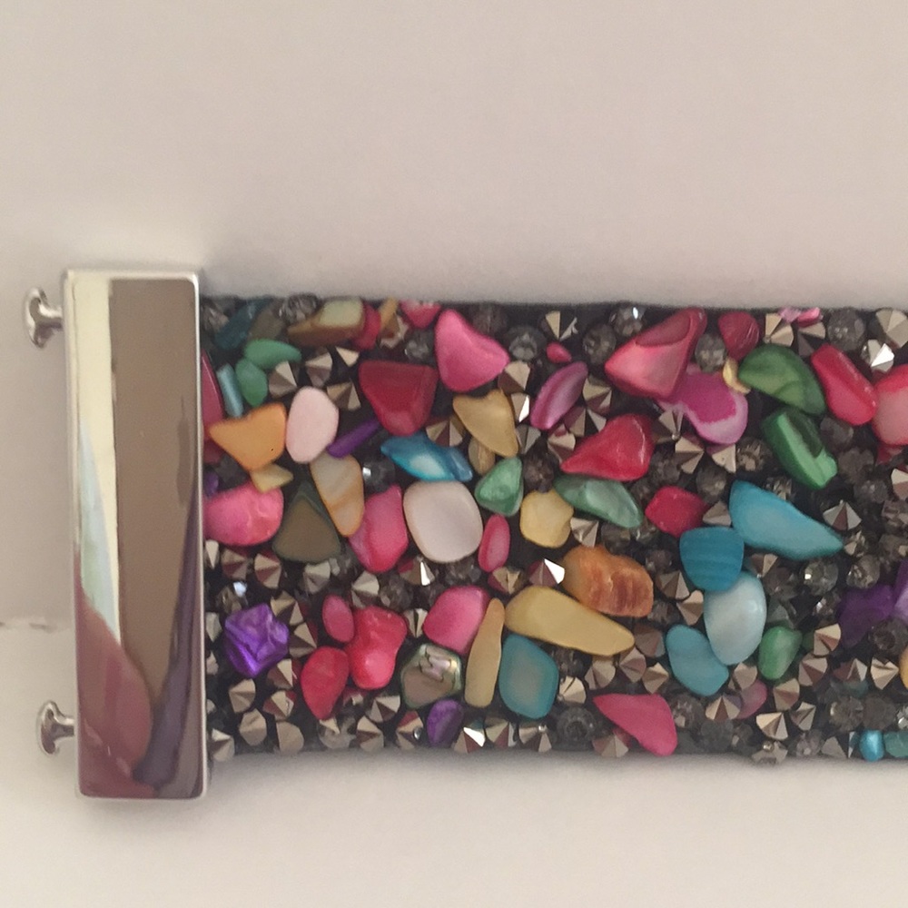 Fun Boho Multicolored Pebble Soft Cuff Bracelet - Picture 7 of 7